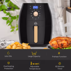 HOMCOM Air Fryer 1700W 5.5L with Digital Display Adjustable Temperature