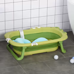 HOMCOM Baby Bath Tub for Toddler Foldable w/ Baby Cushion for 0-3 Years Green
