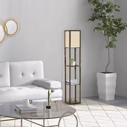 HOMCOM Floor Lamp Reading Lamp with 3-Tier Storage Shelf for Home Office Brown