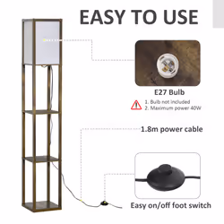 HOMCOM Floor Lamp Reading Lamp with 3-Tier Storage Shelf for Home Office Brown - Additional view 6