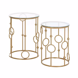 HOMCOM Set of 2 Gold Nesting Coffee Table, Side Tables W/ Tempered
