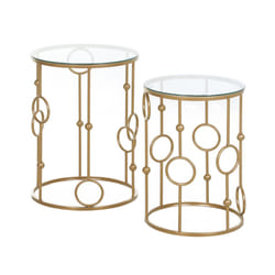 HOMCOM Set of 2 Gold Nesting Coffee Table, Side Tables W/ Tempered