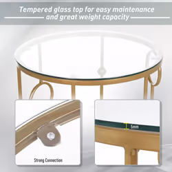 HOMCOM Set of 2 Gold Nesting Coffee Table, Side Tables W/ Tempered - Additional view 4