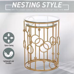 HOMCOM Set of 2 Gold Nesting Coffee Table, Side Tables W/ Tempered - Additional view 5