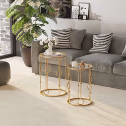 HOMCOM Set of 2 Gold Nesting Coffee Table, Side Tables W/ Tempered - Additional view 8