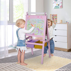 HOMCOM Kids Wooden Art Easel with Paper Roll Double-Sided Chalkboard, Whiteboard
