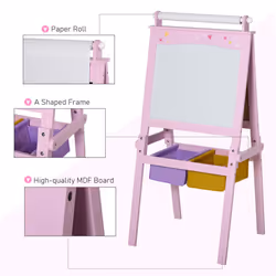 HOMCOM Kids Wooden Art Easel with Paper Roll Double-Sided Chalkboard, Whiteboard - Additional view 4