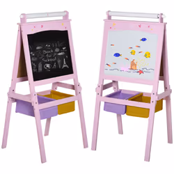 HOMCOM Kids Wooden Art Easel with Paper Roll Double-Sided Chalkboard, Whiteboard - Additional view 8