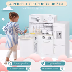 HOMCOM Kids Kitchen Play Kitchen Toy Set for Children w/ Drinking Fountain White