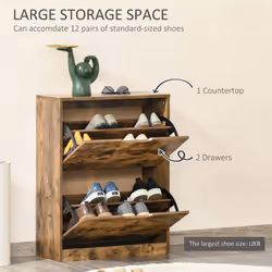 HOMCOM 2 Drawer Shoe Cabinet Industrial Shoe Cupboard w/ Flip Doors