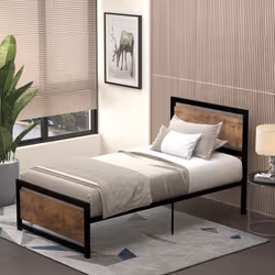HOMCOM Single Size Metal Bed Frame w/ Headboard & Footboard