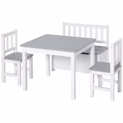 HOMCOM 4-Piece Set Kids Wood Table Chair Bench w/ Storage Function for 3 Years+ - Additional view 7