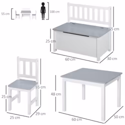 HOMCOM 4-Piece Set Kids Wood Table Chair Bench w/ Storage Function for 3 Years+ - Additional view 8