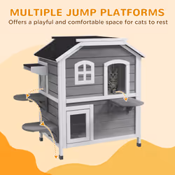 PawHut Wooden Cat House Cat Cave Pet Shelter Condos Outdoor Grey - Additional view 4