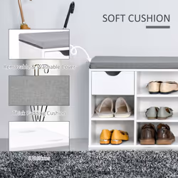 HOMCOM Shoe Storage Cabinet Bench w/ Cushion Adjustable Shelves White and Grey - Additional view 5