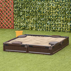 Outsunny Kids Outdoor Sandbox w/ Canopy Backyard for 3-12 years old Brown