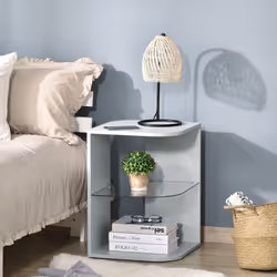 HOMCOM Modern Side Table Three Layer Bedside Table w/ Shelves, Grey