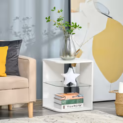 HOMCOM Modern Side Table Three Layer Bedside Table w/ Storage Shelves, White