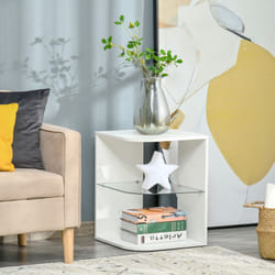 HOMCOM Modern Side Table Three Layer Bedside Table w/ Storage Shelves, White