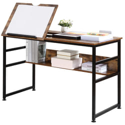 HOMCOM Tiltable Drafting Table Home Office Computer Desk w/ Shelf, Rustic Brown