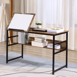 HOMCOM Tiltable Drafting Table Home Office Computer Desk w/ Shelf, Rustic Brown