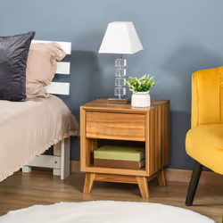 HOMCOM Bedside Table Storage Organizer Side Table with Drawer and Shelf Bedroom