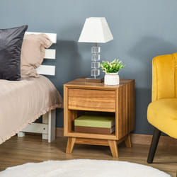 HOMCOM Bedside Table Storage Organizer Side Table with Drawer and Shelf Bedroom