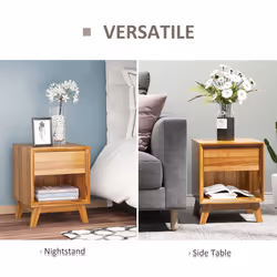 HOMCOM Bedside Table Storage Organizer Side Table with Drawer and Shelf Bedroom