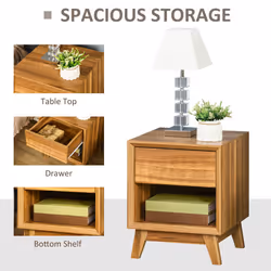HOMCOM Bedside Table Storage Organizer Side Table with Drawer and Shelf Bedroom