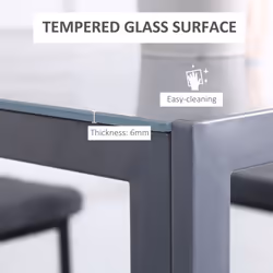 HOMCOM Modern Square Dining Table with Tempered Glass Top & Metal Legs - Additional view 4