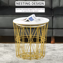 HOMCOM Set of 2 Nesting End Tables Side Tables w/ Basket Removable Top, White - Additional view 4