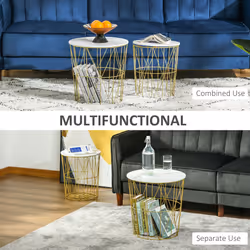 HOMCOM Set of 2 Nesting End Tables Side Tables w/ Basket Removable Top, White - Additional view 5