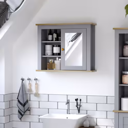 kleankin Bathroom Mirror Cabinet Storage Organizer Open Inside Shelves