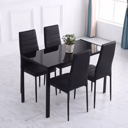 HOMCOM Modern Rectangular 4 Seater Dining Table w/ Tempered Glass Top