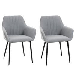 HOMCOM Dining Chairs Upholstered Linen Fabric Metal Legs, Set of 2, Light Grey