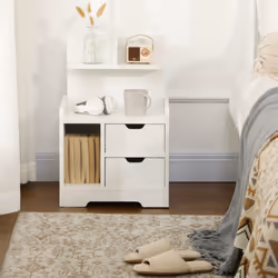 HOMCOM Modern Bedside Table w/2 Drawer and Storage Shelves Chest for Bedroom - Additional view 4
