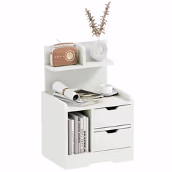 HOMCOM Modern Bedside Table w/2 Drawer and Storage Shelves Chest for Bedroom - Additional view 7