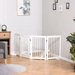 PawHut Wooden Freestanding Pet Gate 4 Panels Foldable Dog Safety Fence White