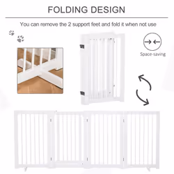 PawHut Wooden Freestanding Pet Gate 4 Panels Foldable Dog Safety Fence White