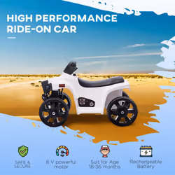 HOMCOM 6 V Kids Ride on Cars Electric ATV for 18-36 months Toddlers White+Black
