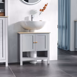 kleankin Bathroom Under Sink Cabinet with Adjustable Shelf, White, Grey