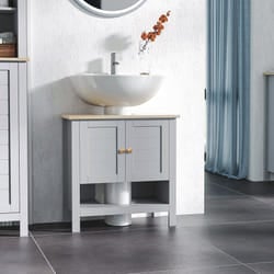 kleankin Bathroom Under Sink Cabinet with Adjustable Shelf, White, Grey