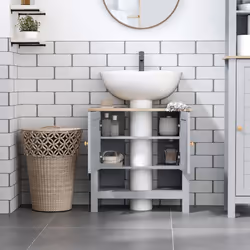 kleankin Bathroom Under Sink Cabinet with Adjustable Shelf, White, Grey - Additional view 4