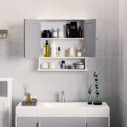 kleankin Wall Mounted Mirror Cabinet W/ Double Mirror Doors & Shelf