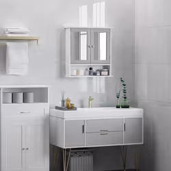 kleankin Wall Mounted Mirror Cabinet W/ Double Mirror Doors & Shelf
