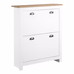 HOMCOM 2 Drawer Shoe Cabinet Narrow Shoe Cupboard with Flip Doors