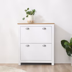 HOMCOM 2 Drawer Shoe Cabinet Narrow Shoe Cupboard with Flip Doors