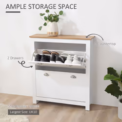 HOMCOM 2 Drawer Shoe Cabinet Narrow Shoe Cupboard with Flip Doors