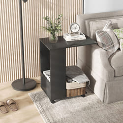 HOMCOM Mobile Sofa Side Table for Laptop Coffee w/ Storage and Casters, Black