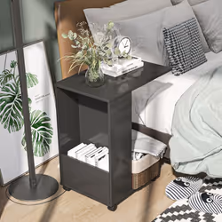 HOMCOM Mobile Sofa Side Table for Laptop Coffee w/ Storage and Casters, Black